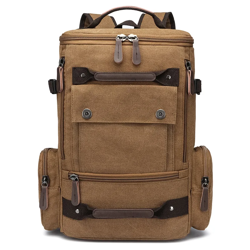 Durable Vintage Large Capacity Waterproof Outdoor Sports Travel Hiking Multiple Way Use Laptop Canvas Backpack Polyester Zipper