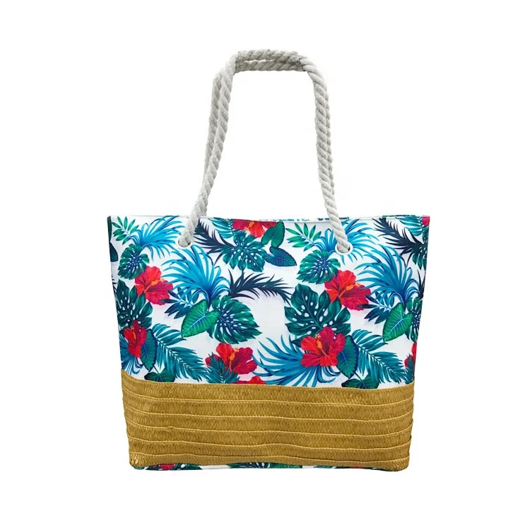Large Tote Bag-Tropical Flowers