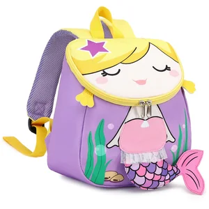 3D Cute Design Cartoon Mermaid Backpack Unisex Kindergarten School Bag with Lunch Features Anime Logo Pattern for Kids