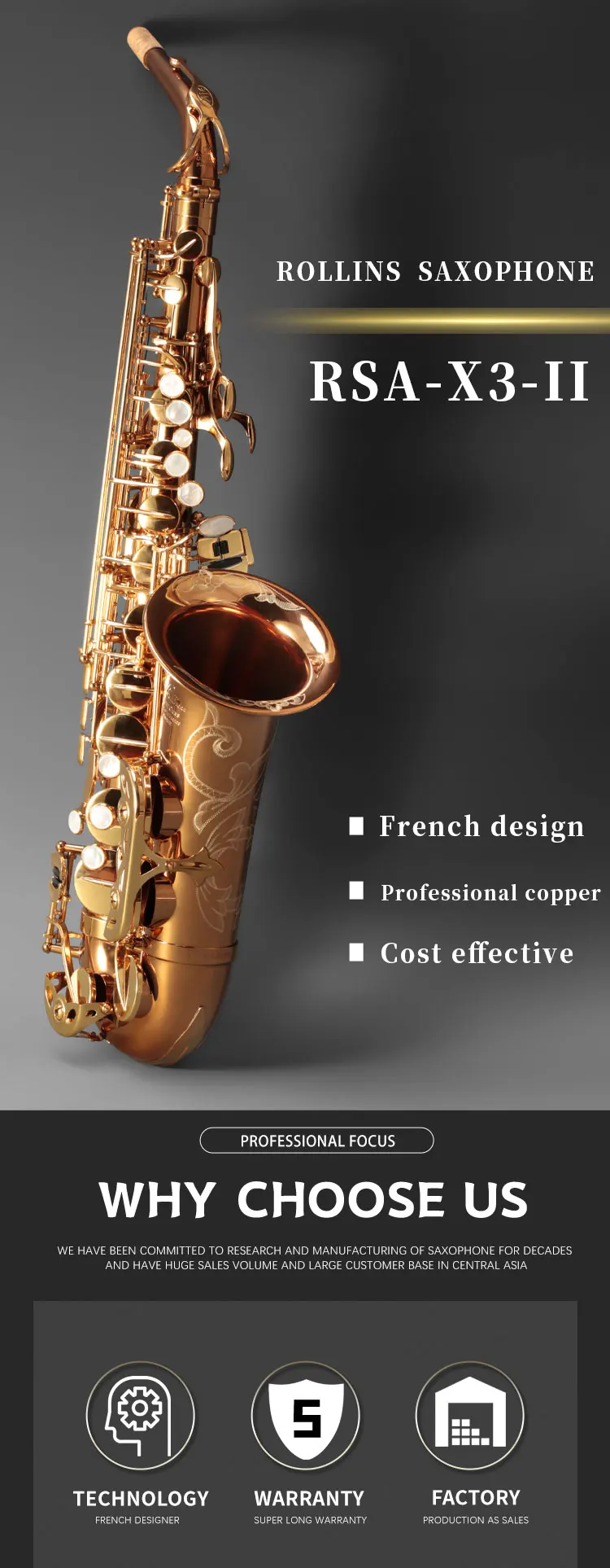 Popular Grade Classic Structure Gold Lacquer Rsax3ii Alto Baritone