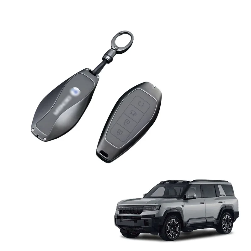 For Denza B8 Key Case Zinc Alloy Leather Cover Fit Car Key Full Case Shell Bag Metal Buckle Interior Accessories