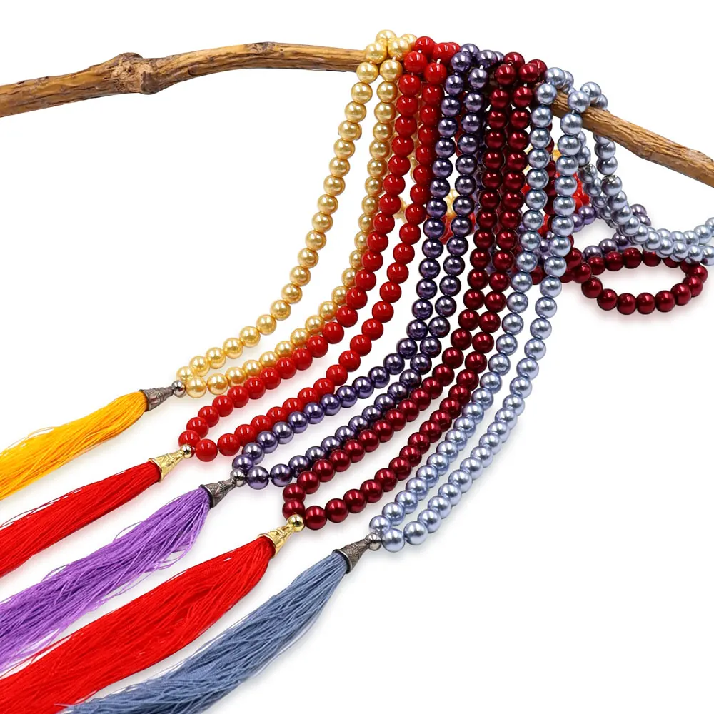 Wholesale Cheap Factory Price Assorted Color Tasbeeh Glass Muslim Prayer  Beads Pearl Tasbih Rosary for Religious