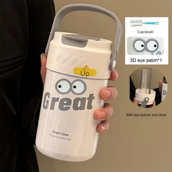 Portable 316 Stainless Steel Thermos Cup High-Value Water Flower Tea Straw Adults' Vacuum Travel Cup Water Separation Bubble