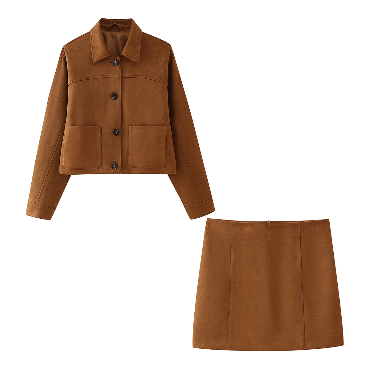 Brown Color Zipper Fly Simple Design Fashion Short Mini Casual Suede Leather Mini Skirt for Women