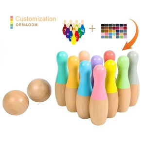 Montessori Children Macaron Wooden Bowling Backyard Balls Games Baby Educational Indoor Outdoor Adhd Toys for Kids Ages 3-7 Year
