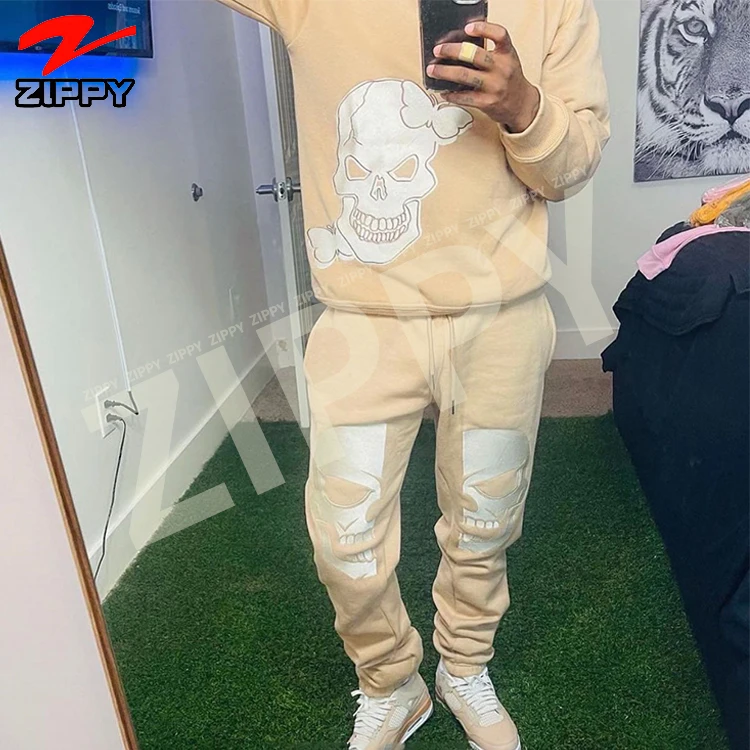 Custom Embroidery Sweatsuit Hip Hop Pullover Hooded Sweatshirt Slim Fit