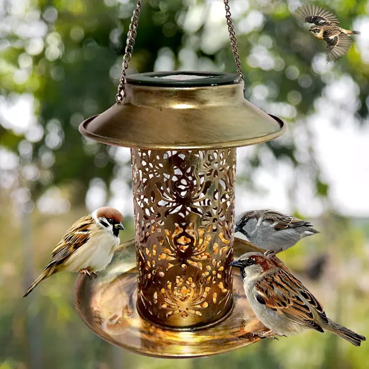 décoration de jardin en métal mangeoire à oiseaux en plein air paysage en  métal suspendus solaire mangeoires à oiseaux étanche en métal solaire  mangeoires à oiseaux