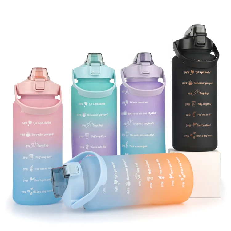 Gloway 3Pcs/Set 300ml 750ml 2000ml Outdoor Sport or Gym BPA-Free Plastic Fitness Motivation Water Bottle With Time Maker