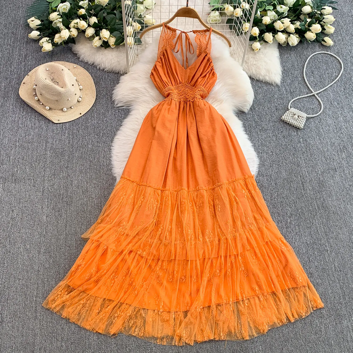 Women's Sexy Backless Lace-Panel Waist-Defining Long Dress for Beach Vacations| Alibaba.com Women's Sexy Backless Lace-Panel Waist-Defining Long Dress for Beach Vacations| Alibaba.com
