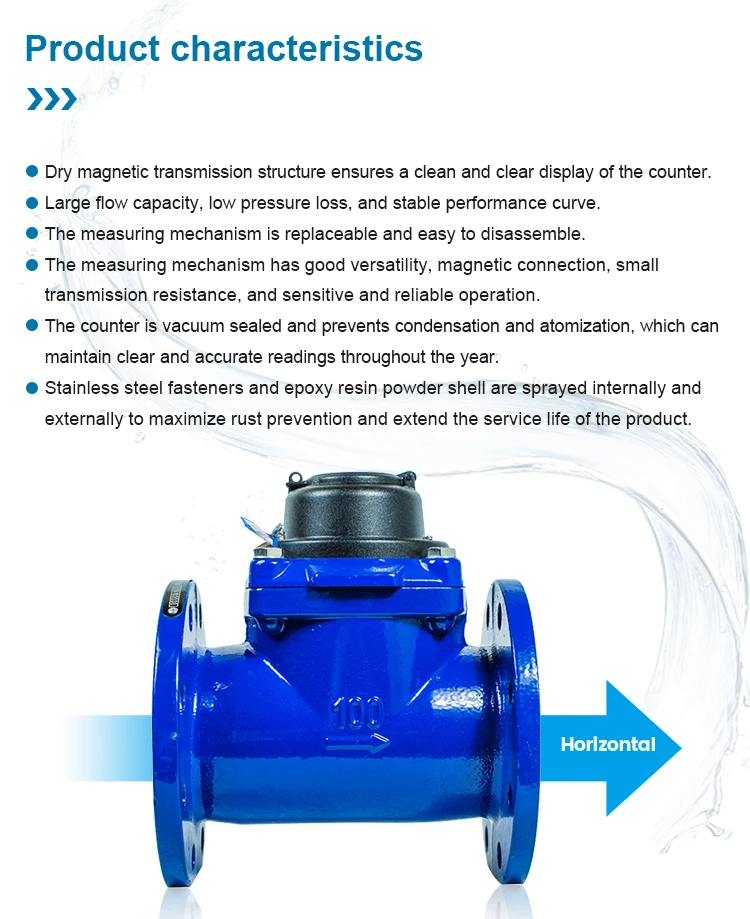 Mechanical helical vane type water flow meter Horizontal Woltmann Water Meter