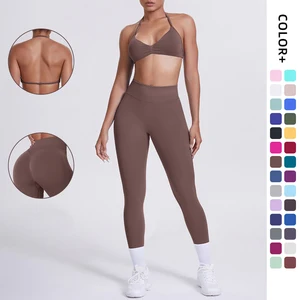 Hot Sale High Quality Breathable Solid Sports Bra High Waist Leggings Suit Women Sportswear Two Piece Yoga Workout Clothes Set