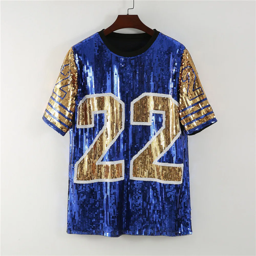 Wholesale Sparkling Zeta Phi Beta Blue Gold Sequins Jersey Women Casual T  Shirt Dresses