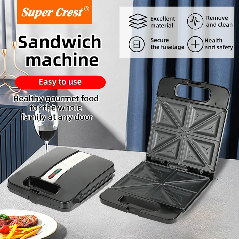 Super Crest Customized Breakfast 4 Piece Large-Sized Plate Panini Barbecue Sandwich Machine Belgian Egg Waffle Maker