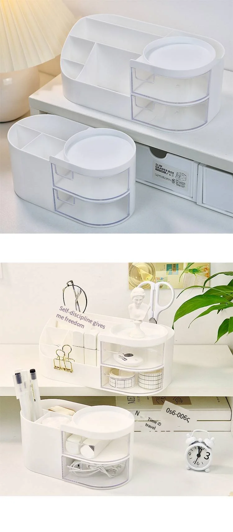 Simple ins style creative pen holder Office student stationery desktop large capacity dustproof divider drawer storage box supplier