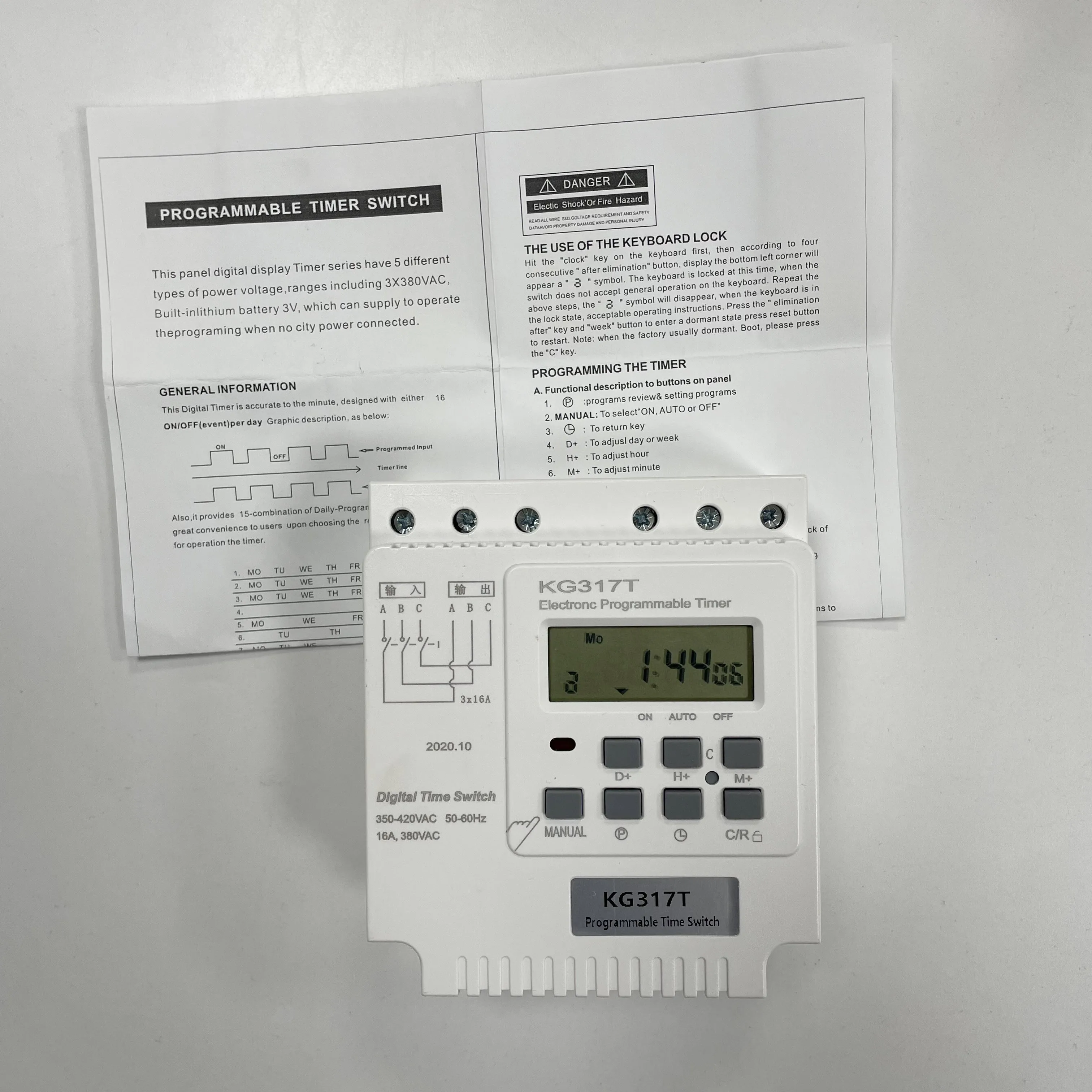 KG317T 3 Phases Din Rail Weeekly Programmable Digital Timer Switch AC 380V 30A Three Phase Motor Timing Control Switches