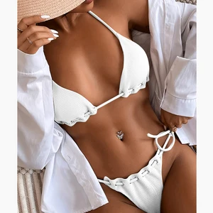 Custom Triangle Thong Maillot De Bain Bathing Suits Femme Crochet Bikini Set Two Piece Swimsuit Floral Print Quick Dry