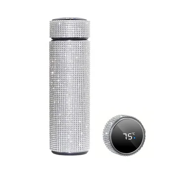 Custom logo 500ml led temperature reusable cold color bling diamond studded cup tumbler