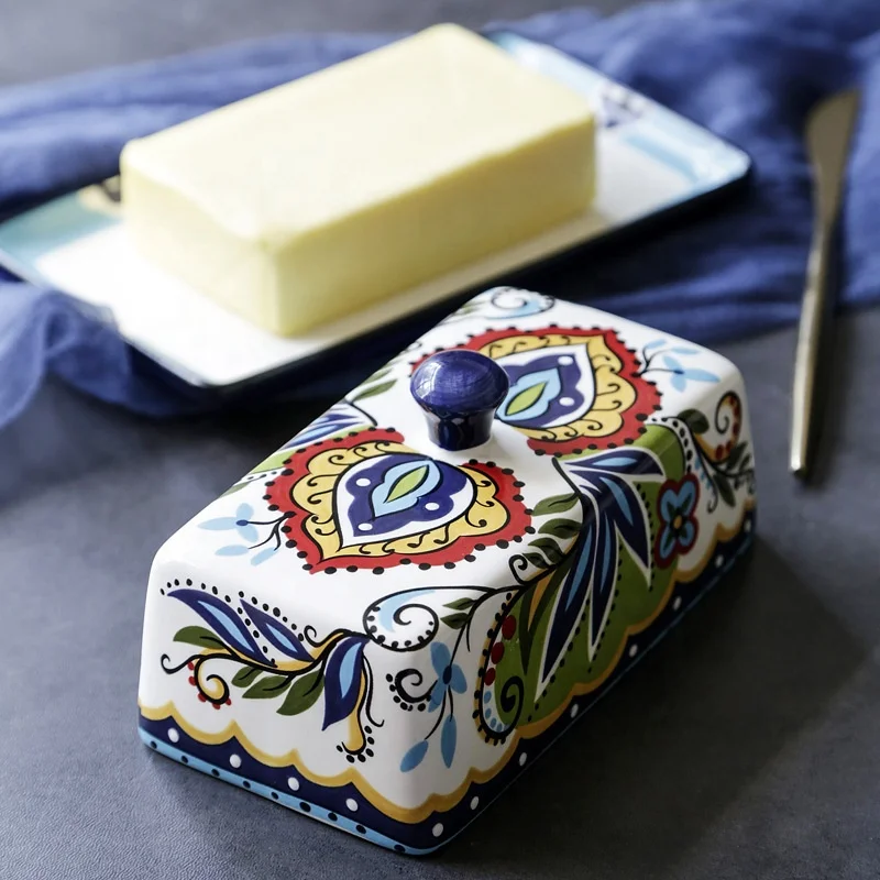 High Quality Unbreakable Ceramic Keeper Cheese Box Sealing Storage Tray Plate Container Butter Dish Curler with Lid