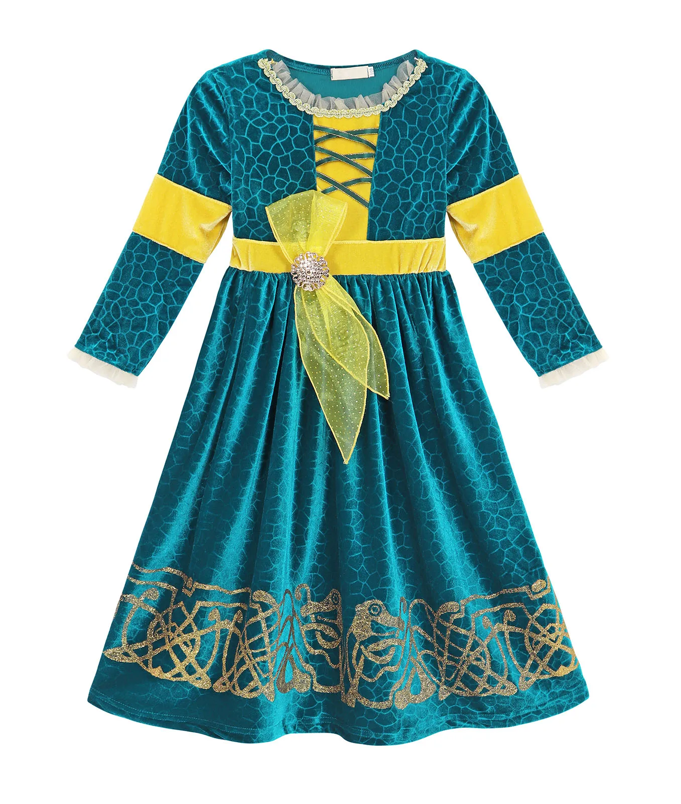 Hot Selling Wholesale Halloween Braver Bravery Merida Cosplay Dress up Costume Girls Dress Princess Dresses With Crown and Wand