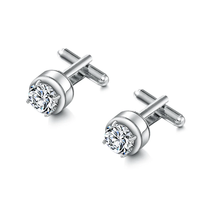 New Arrival High Quality Bezel Setting Round Flower Cubic Zirconia CZ Crystal White Gold or Rose Gold Plated Cuff Links
