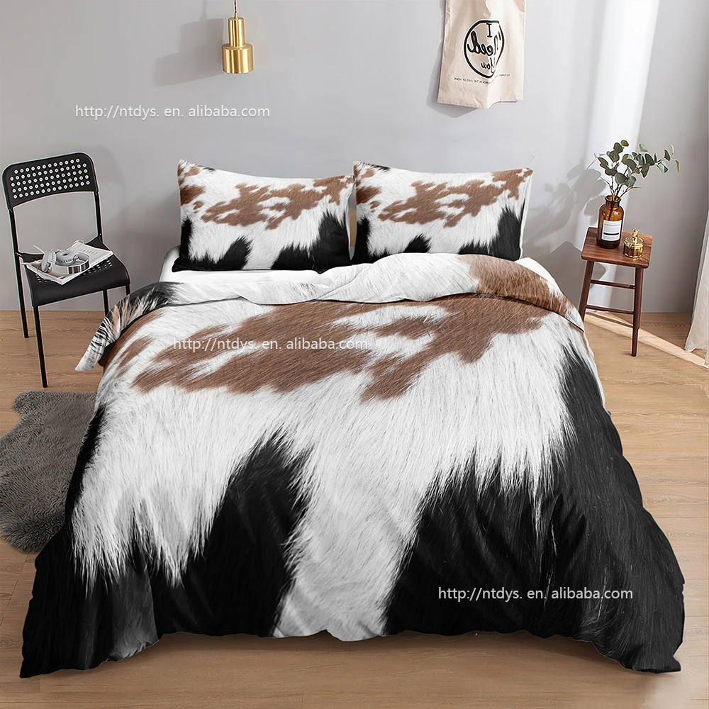 Cow Print Duvet Cover Set Queen Double Bed Brown And White Cowhide