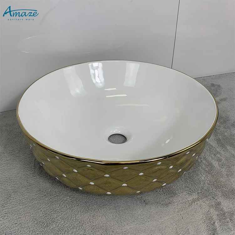 Modern wall hung toilet set match basin ceramic gold color wash basin golden bathroom sink details