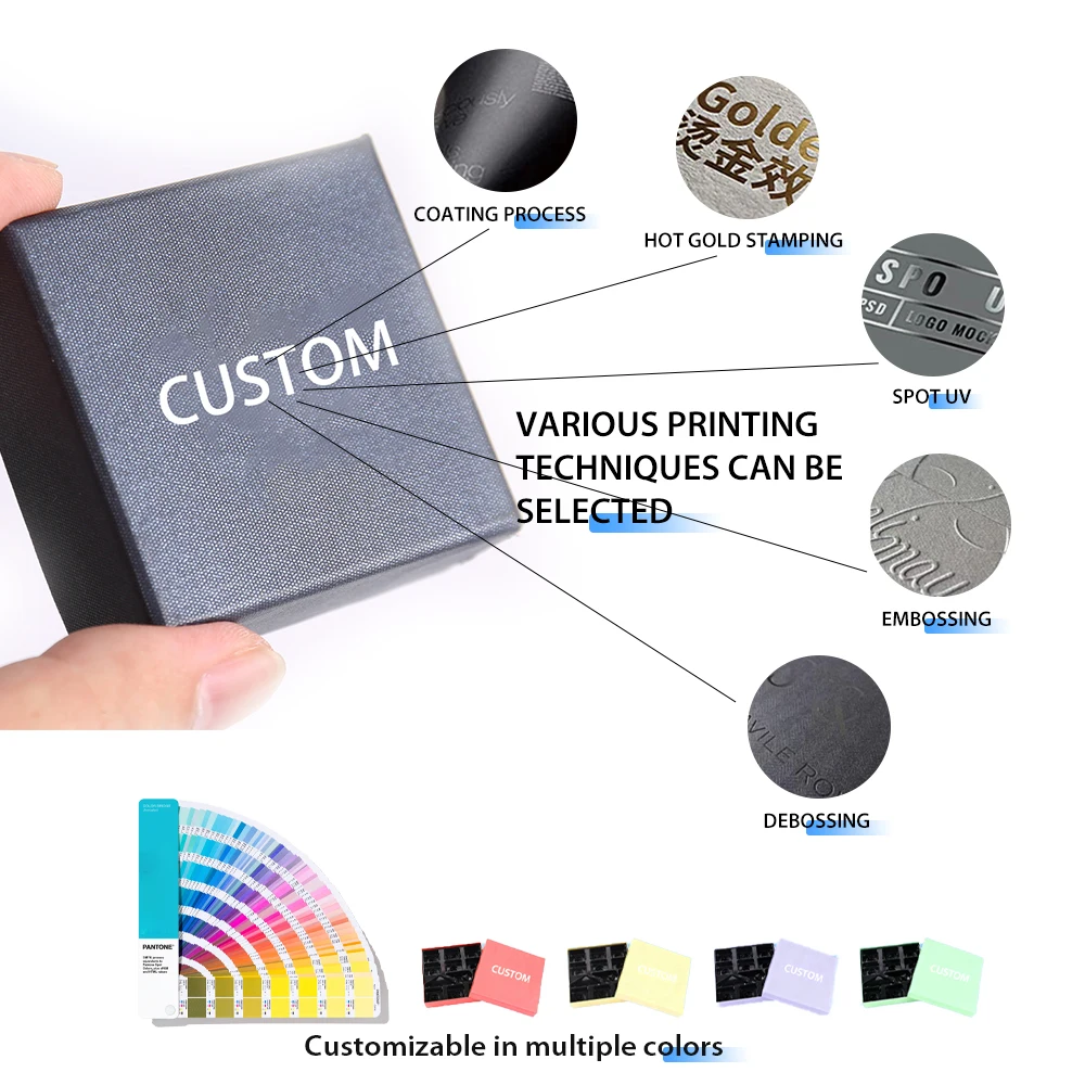 Fabrikks-egendesignert smykkeboks av høy kvalitet med papirgrunn og lokk, stiv boks med spesielt preget papir for pakking av øreringer