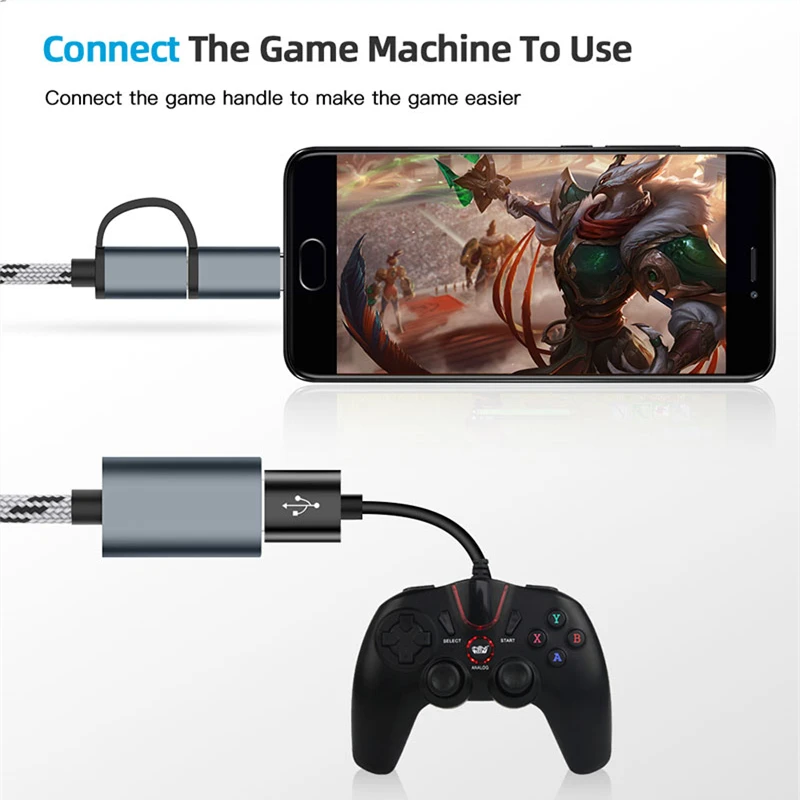 USB OTG Adapter Type C Micro USB to USB Converter Cable 2 in 1 Earphone & Android Cable Nylon for Printer Use