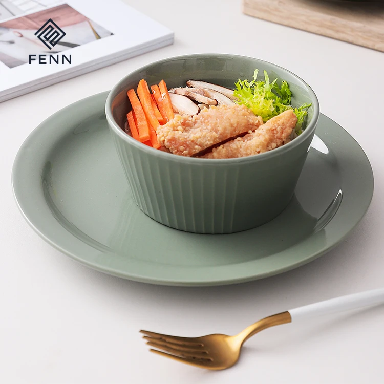 85 inch scratch resistant porcelain plate glossy green glazed ceramic plates for daily use-61