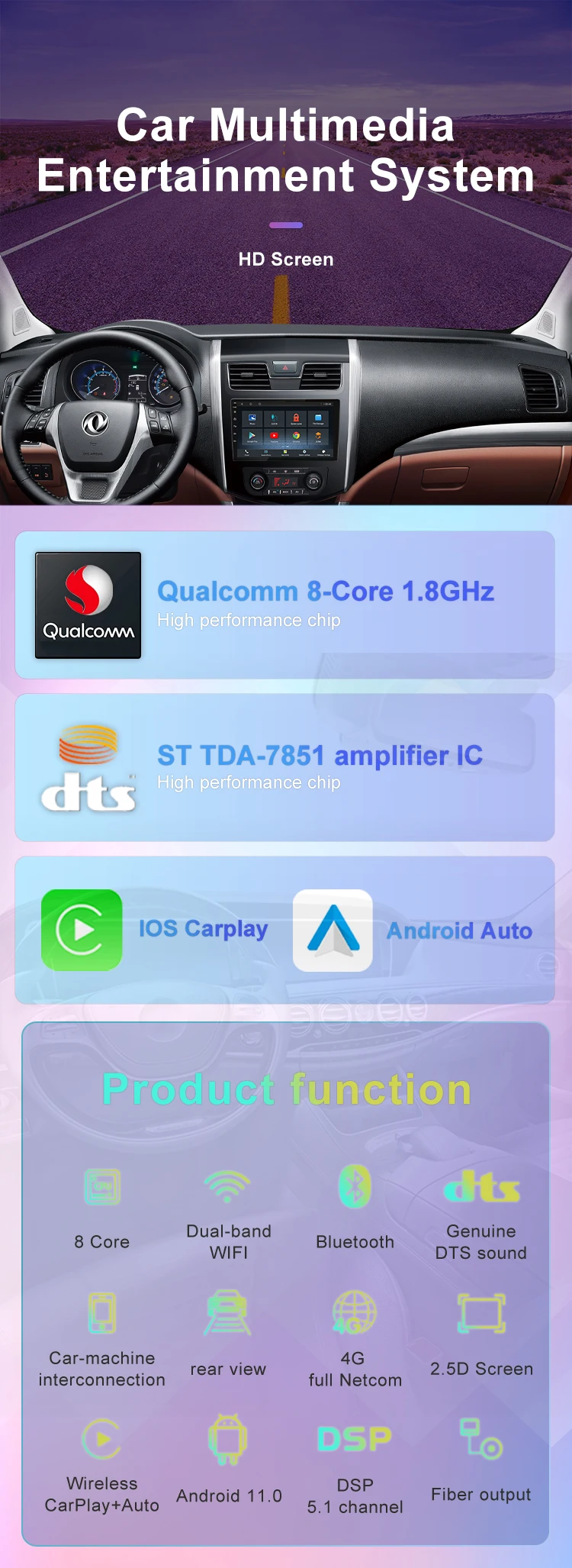 Qualcomm QLED Carplay Android 11 8core 6+128GB DSP Car multimedia system for 2din universal GPS WIFI Radio stereo