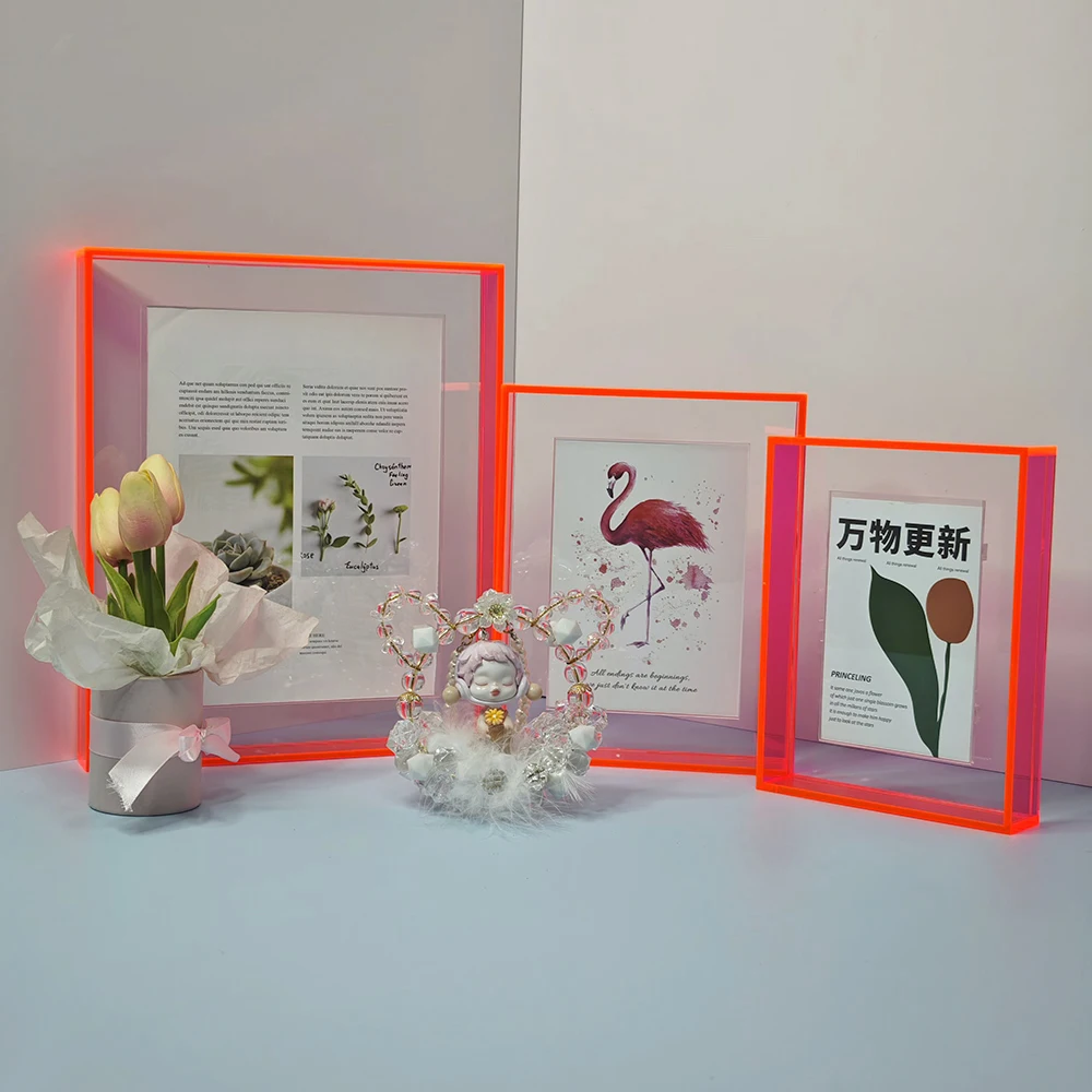 Floating Picture Frame Neon Acrylic Wall Mount Tabletop Desk Frame