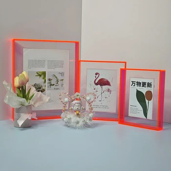 Floating Picture Frame Neon Acrylic Wall Mount Tabletop Desk Frame Decoration Colored Modern Photo Frame
