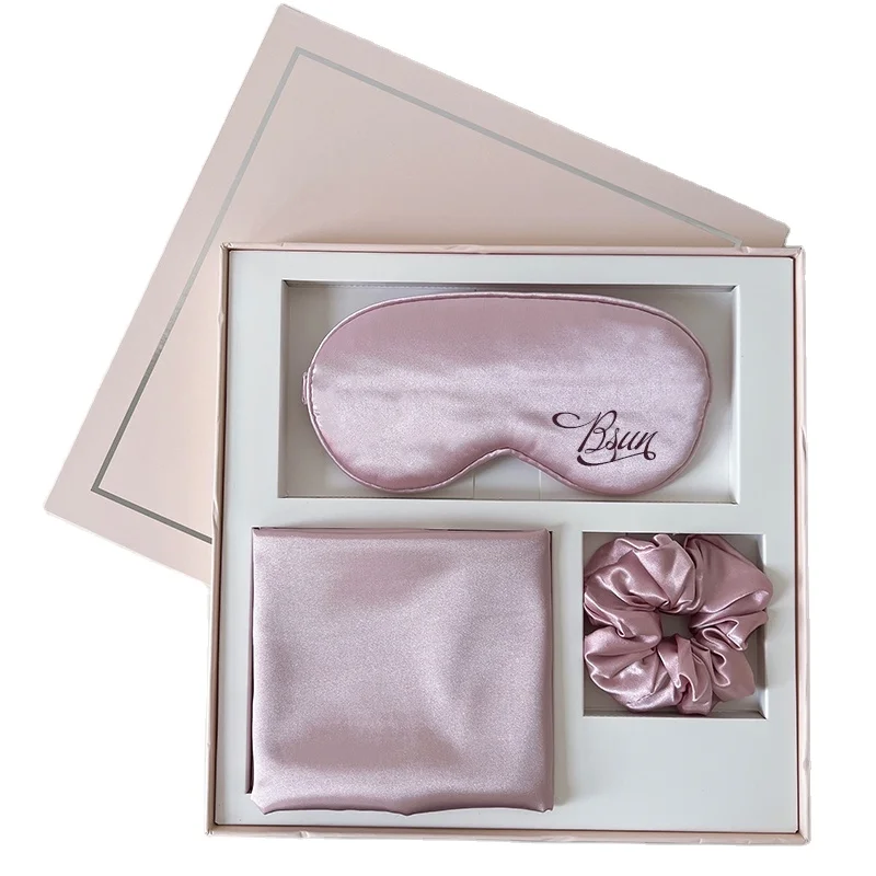 Wholesale High Quality Satin Eye Mask Set With Pillowcase Scrunchies