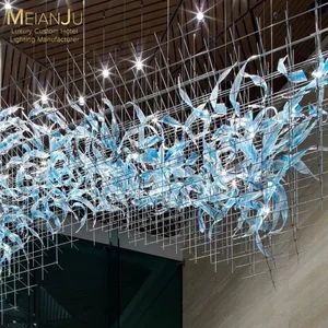 Customized Handmade Stainless Steel Pendant Lights Large Glazed Glass Chandeliers for Hotels Shopping Malls Non-Standard
