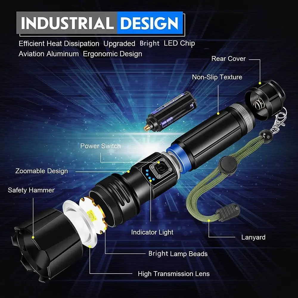 P70 Led Outdoor Camping Ultra Bright P70 LED Flashlight USB Rechargeable Zoom ...