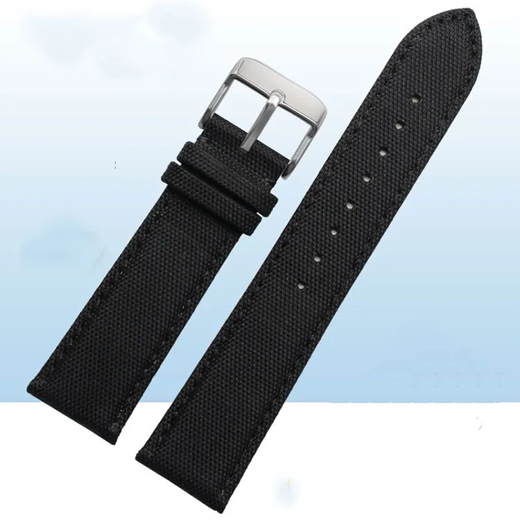 Custom 18 20 22 24mm Canvas Leather Back Watch Strap Waterproof Sailcloth Dive Watch Strap