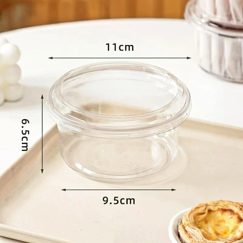 Crystal Transparent Hard PET Plastic Small Dessert Basque Cake Container Round Mousse Cake Packaging Box for Food Use