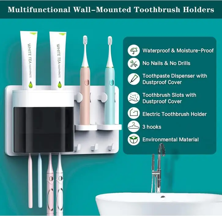 Double Automatic Toothpaste Dispenser With Dustproof Cover And 2