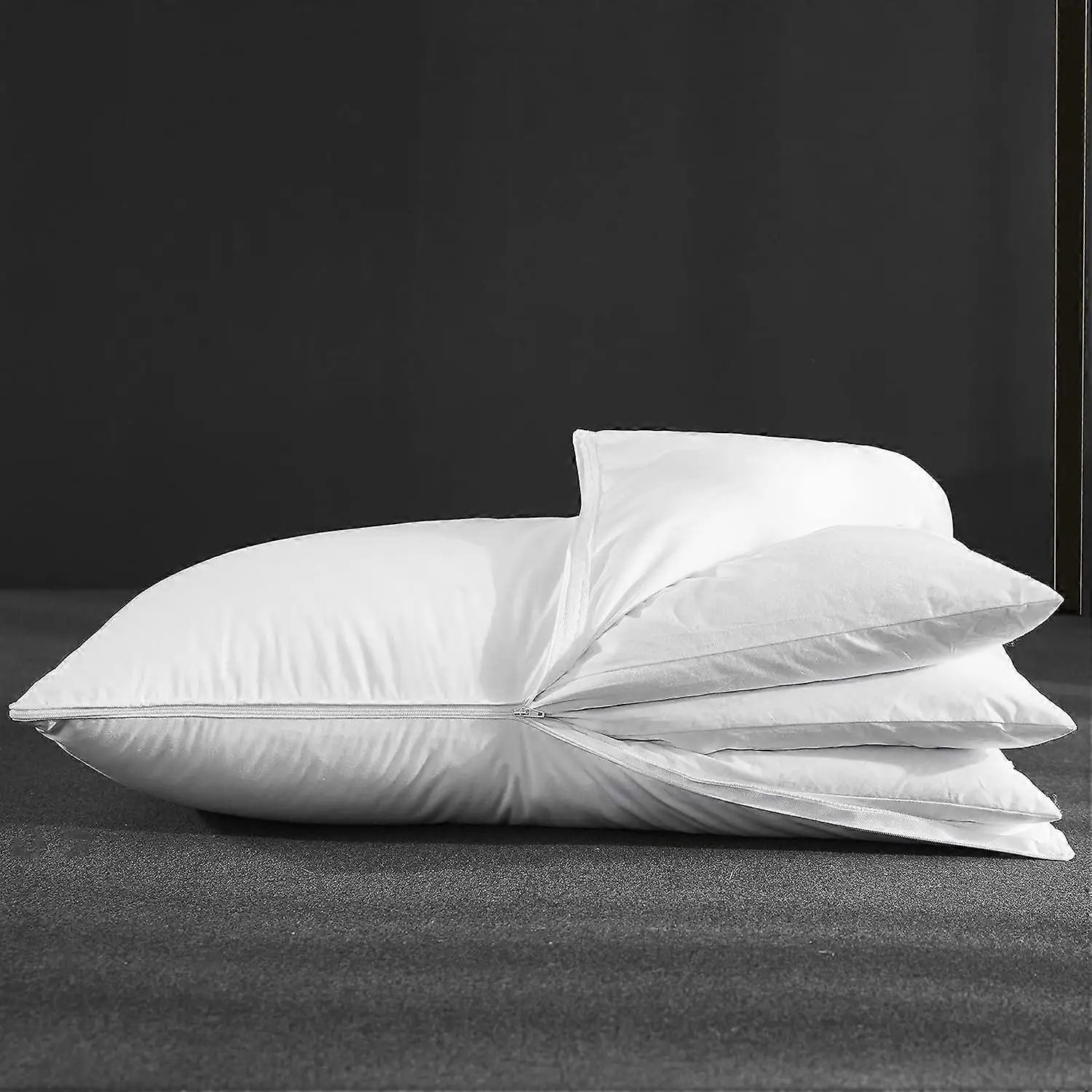 China Cheap Premium Height Adjustable Customized Logo White 3 Insert Layers Design Cotton Cover Polyester Filling Pillow