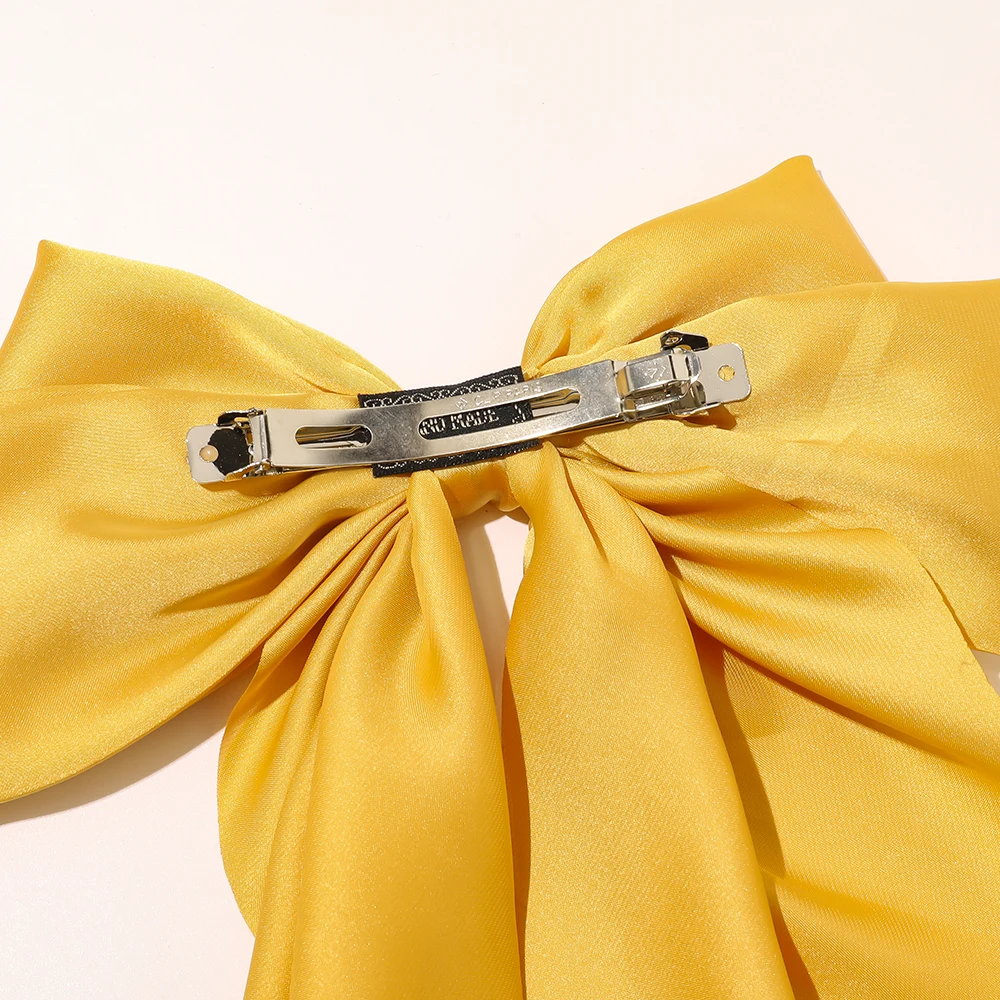 Korean Style Long Ribbon Big Bow Satin Hairpins Girl Simple Versatile Spring Hair Clip Women Daily Elegant Hair Accessories