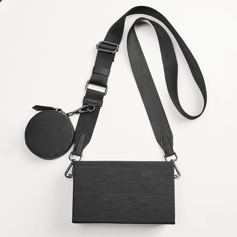 Leather Box Crossbody Messenger Bag in Black
