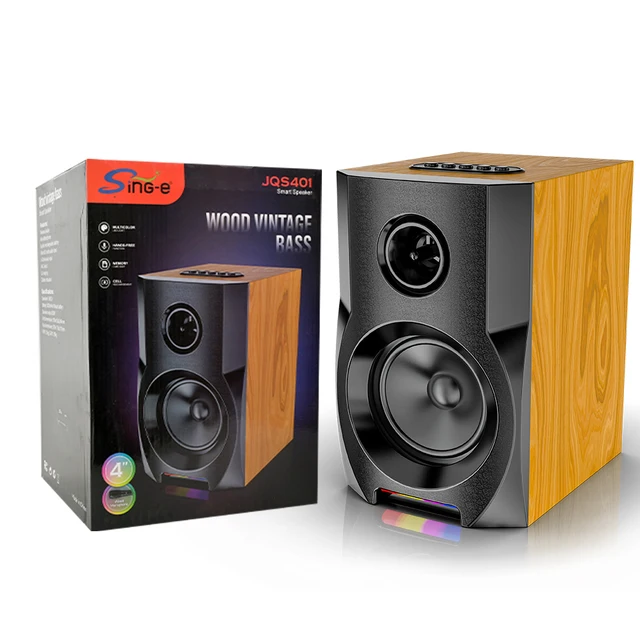 SING-E JQS401 Subwoofer Speaker Bluetooth Box Bass Wood Theater Multimedia Bluetooth Wooden Surround Sound Home Wireless 18W 1,1