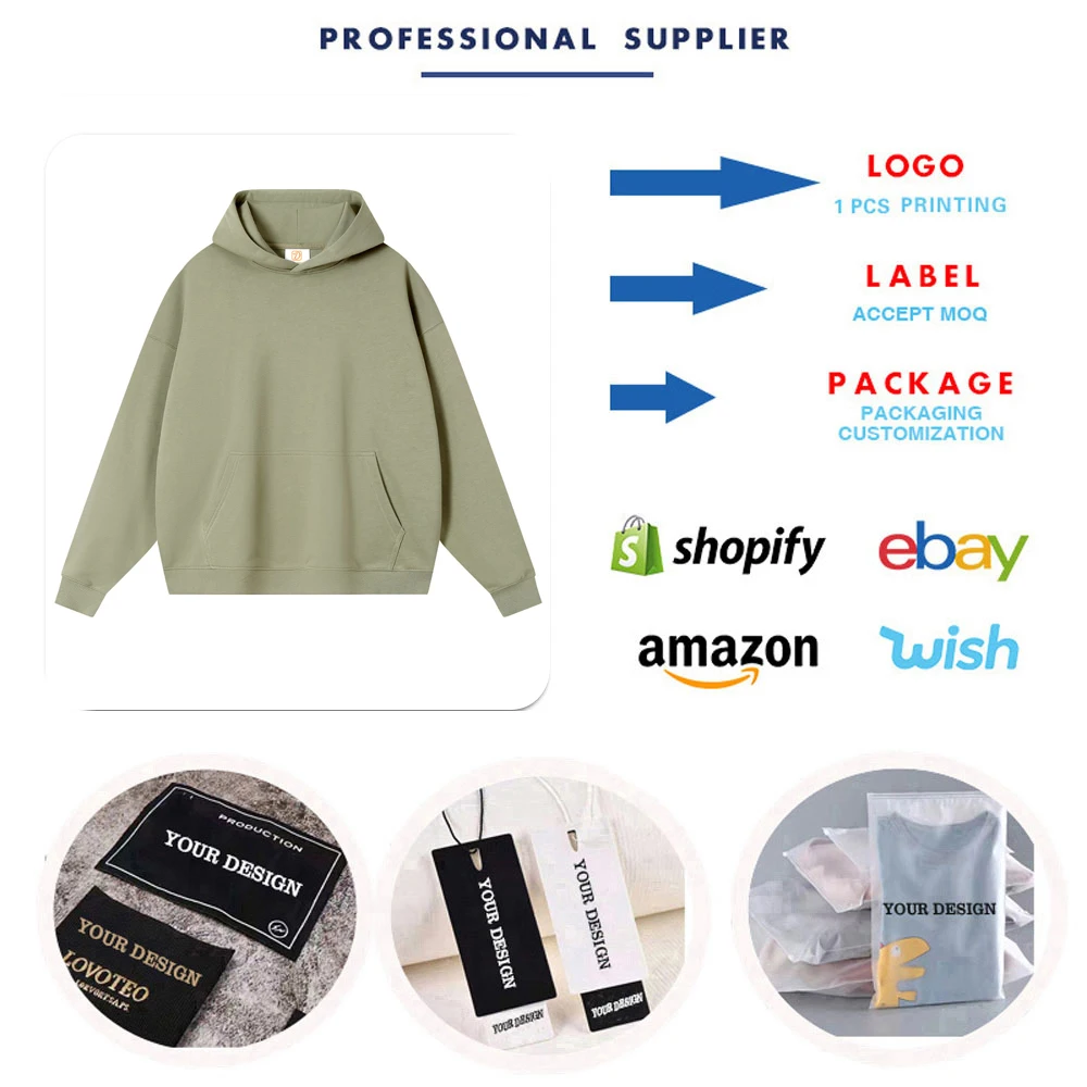 380 Grams Heavy Weight No String Hooded Pullover Hoodie Custom Printed Men French Terry Loose Oversized Hoodies