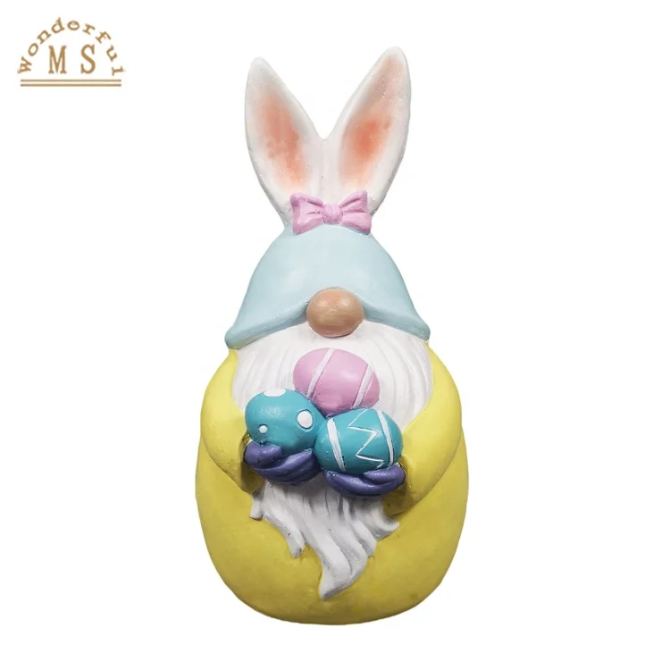 Novel Easter Egg Shape Gnome Figurine with Rabbit Ears for Holiday Party Ornament and Gifts