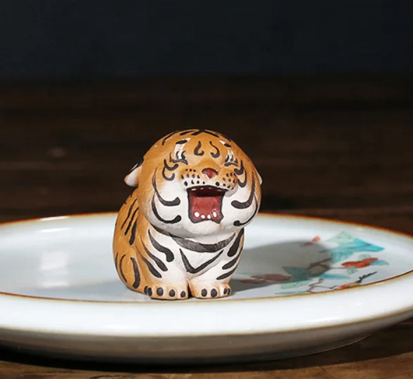 Handmade Fine Clay Tiger Tea Pet - Cute Eco-Friendly Addition for