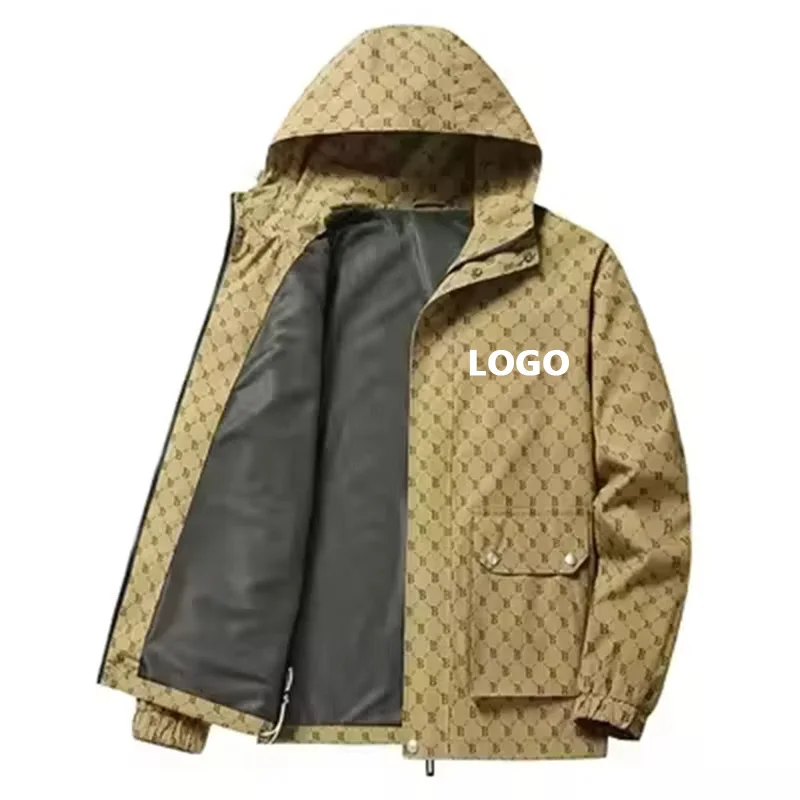 Men's Sporty Vintage Full Printed Hooded Jacket Fashion Outwear Zippered Closure Water P