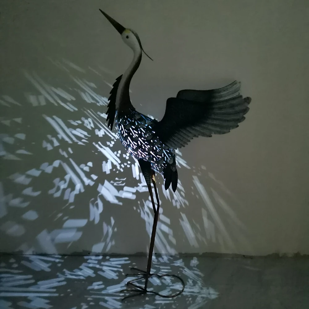 Solar lighting bird glowing crane statue outdoor   large animal statues for yard lawn