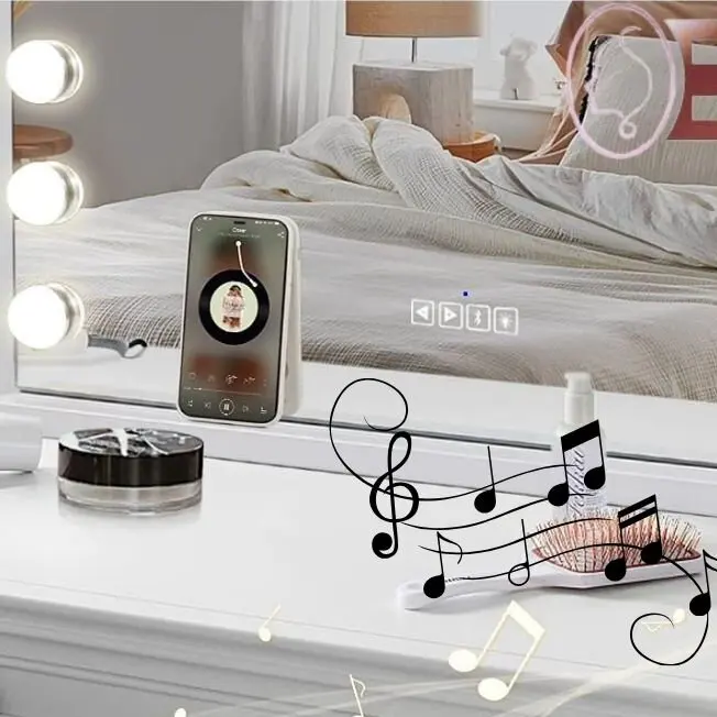 Gold Frame Round Rotating Tabletop Makeup Mirror with LED Light for Dressing Table Vanity 5