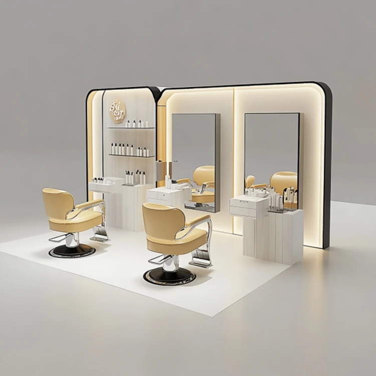 M2 Display Led Modern Gold Mirror Hair Salon Shop Display Cabinet for Mall Kiosk Store Design Hair Salon Decoration Furniture