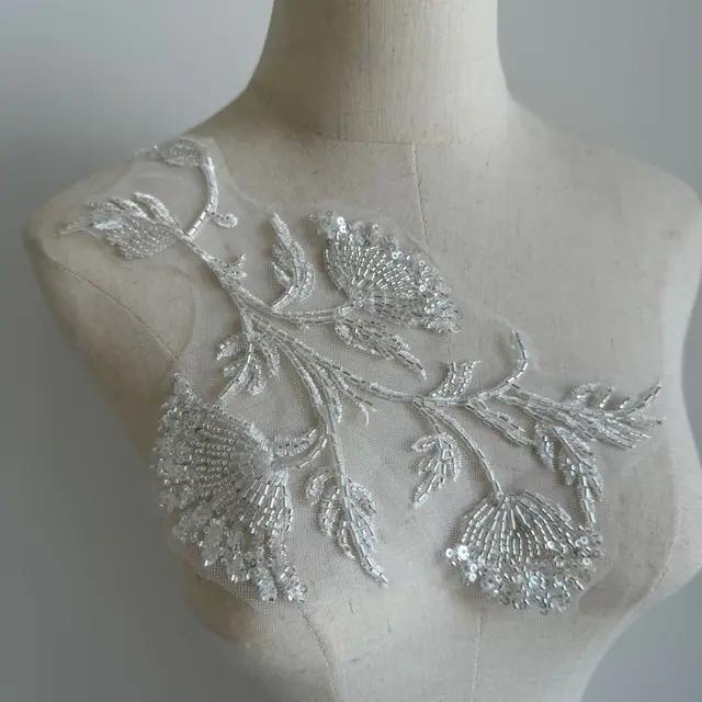 BEAD EMBROIDERY SILVER SEQUINS FLOWER STICKERS ECO-FRIENDLY WEDDING DECORATIONS ACCESSORIES